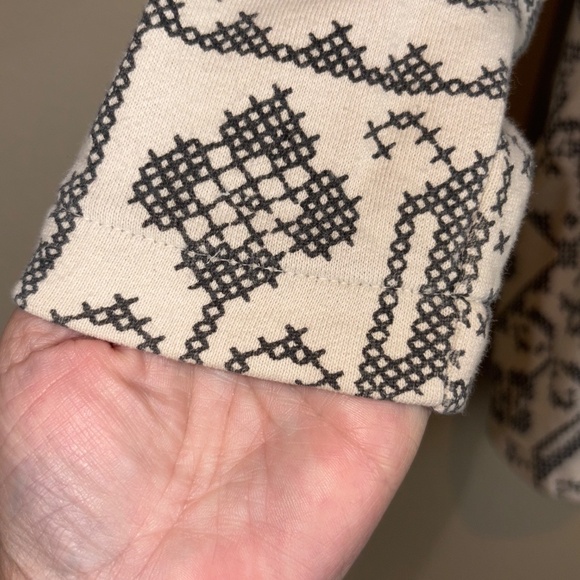 Free People Cream w/ Gray/Black Printed Cross Stitch Design Open Front Jacket - Picture 6 of 14